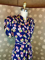 1940s Rayon Print Dress