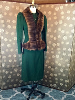 1930s Forest Green Dress Set with Fur Trim