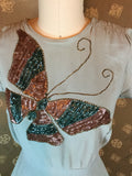 1940s Sequined Butterfly Top w/ Fishtail Peplum