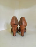 1940s Suede and Tooled Leather D'Orsay Pumps