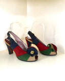 1940s Multicolored Peeptoe Pumps