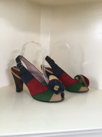 1940s Multicolored Peeptoe Pumps