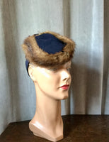 1940s Fur Trimmed Navy Tilt Hat