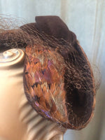 1940s Brown Hat with Feathers and Veil