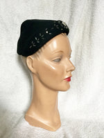 1950s Black Beaded Cap