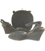 1940s Corde Ankle Strap Wedges and Purse
