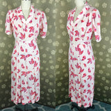 1940s Sheer Leaves Print Dress