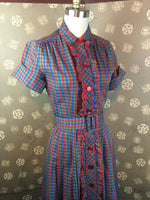 1940s Check Ruffle Front Dress