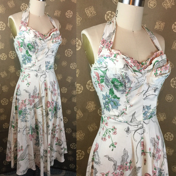 1950s Novelty Print Halter Dress