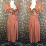 1940s Pumpkin Crepe and Lace Sweetheart Dress