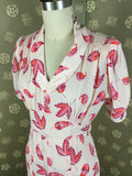 1940s Sheer Leaves Print Dress
