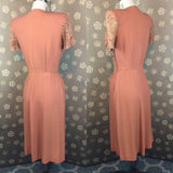 1940s Pumpkin Crepe and Lace Sweetheart Dress