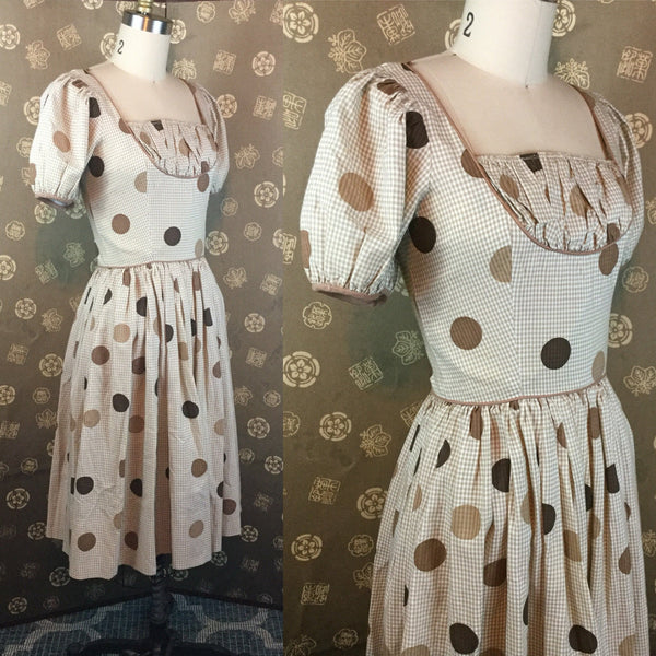 1950s Polka Dot & Gingham Puff Sleeve Dress
