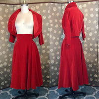 1950s Red Velvet Bolero and High Waisted Skirt Set