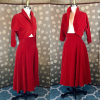 1950s Red Velvet Bolero and High Waisted Skirt Set