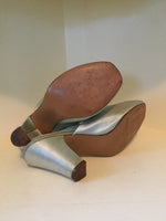 1940s Seafoam Satin and Silver Slippers