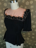 1940s Colorblock Top with Ruffled Trim