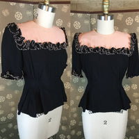 1940s Colorblock Top with Ruffled Trim