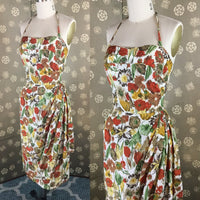 1950s "Tiki" Label Sarong Halter Dress