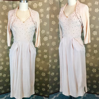 1940s Stone Studded Ivory Dress