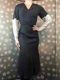 1930s Black Silk Dress with Lace Inset Sleeves