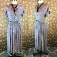 1940s  Novelty Print Rayon Dress