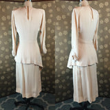 1940s Ivory Crepe Two Piece Dress with Cutout Neckline