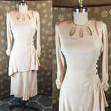 1940s Ivory Crepe Two Piece Dress with Cutout Neckline