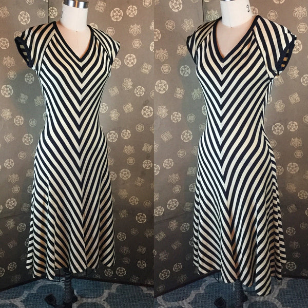 1970s Chevron Striped Knit Dress