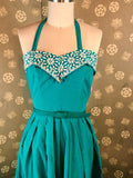 1950s Green Sweetheart Dress with Pocketed Shawl