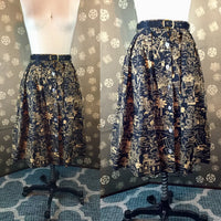 1950s Gold & Black Novelty Print Skirt